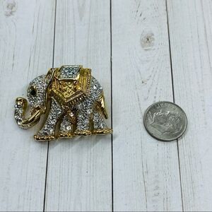 ‎Gold Silver Crystal Elephant Brooch
